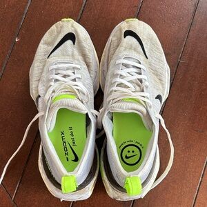 Nike ZoomX White and Neon Green Sneakers.